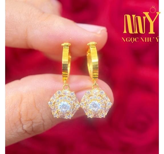 Bông khoen hột bagguet lục giác